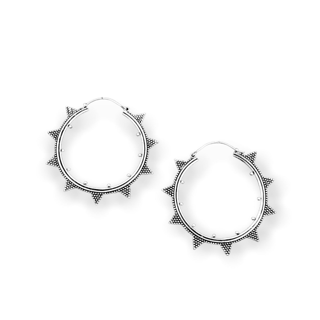GRANDES CRÉOLES SOLEIL- boucles d'oreilles argentées pointillisme