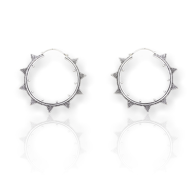 GRANDES CRÉOLES SOLEIL- boucles d'oreilles argentées pointillisme