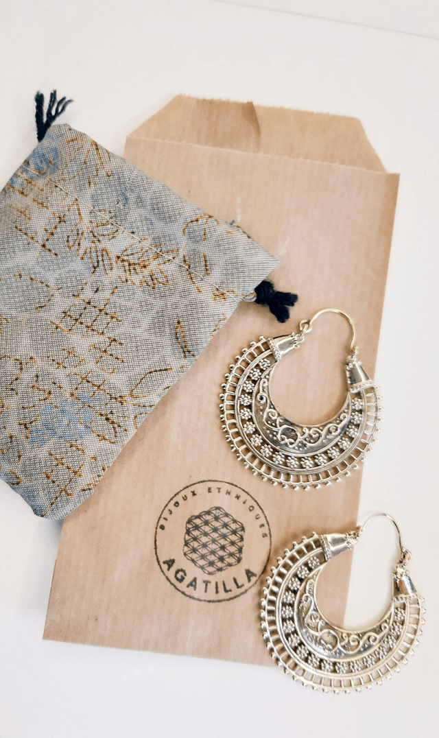 BOUCLES ORIENTAL AJOURÉES DORÉES INDE ARTISANAL 