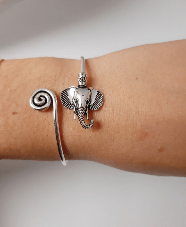 BRACELET ÉLÉPHANT ARGENTÉ SPIRAL RÉGLABLE