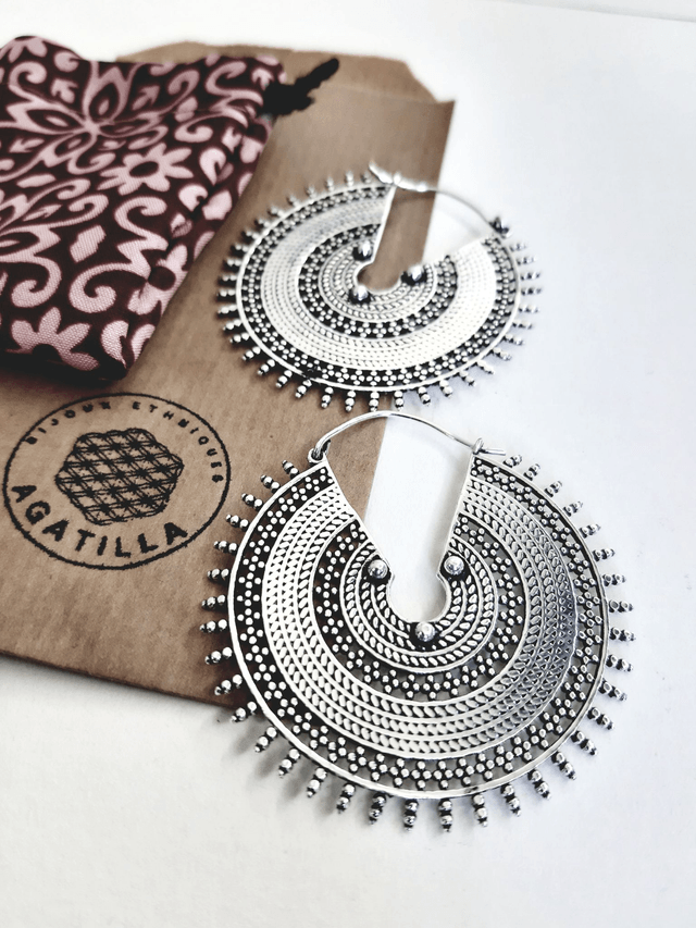 GRANDES BOUCLES D'OREILLES ARGENTÉES TRIBALE FUSION VIKINGS