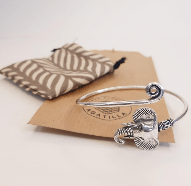 BRACELET ÉLÉPHANT ARGENTÉ SPIRAL RÉGLABLE