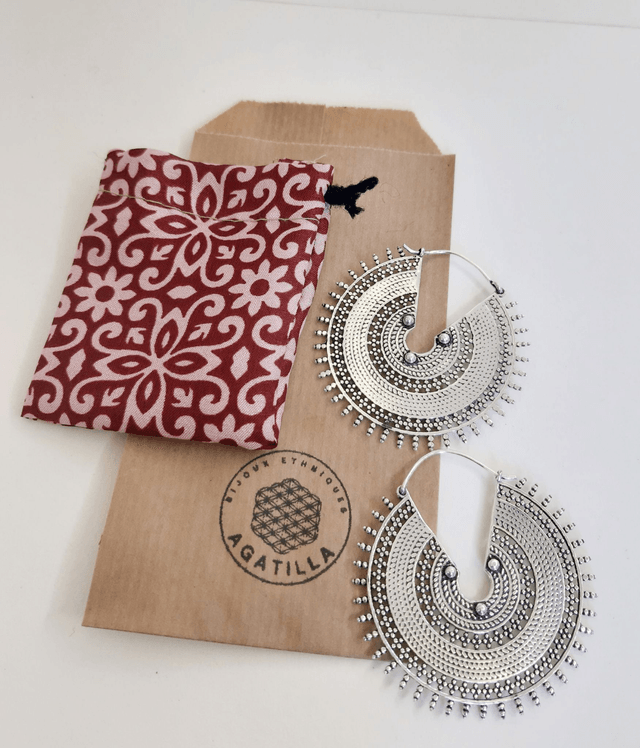 GRANDES BOUCLES D'OREILLES ARGENTÉES TRIBALE FUSION VIKINGS
