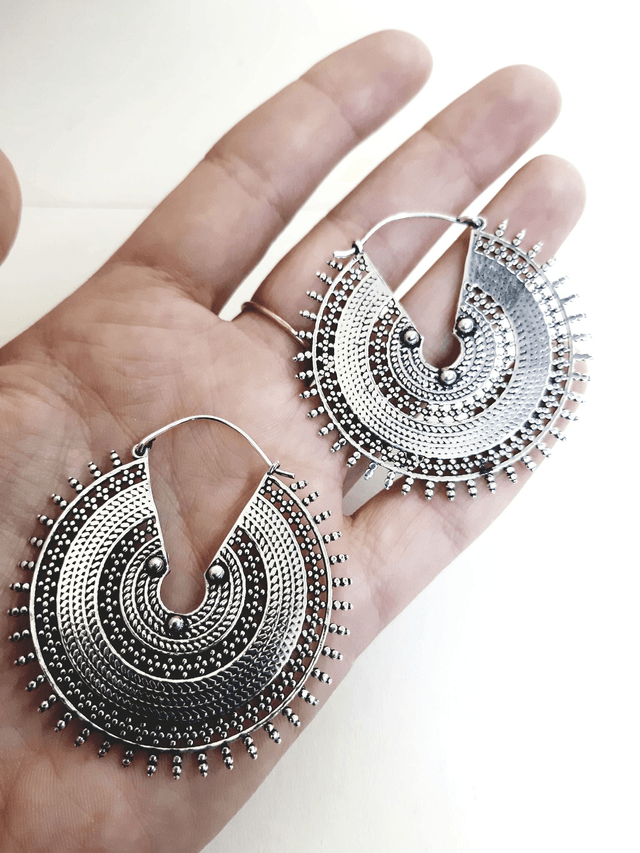 GRANDES BOUCLES D'OREILLES ARGENTÉES TRIBALE FUSION VIKINGS