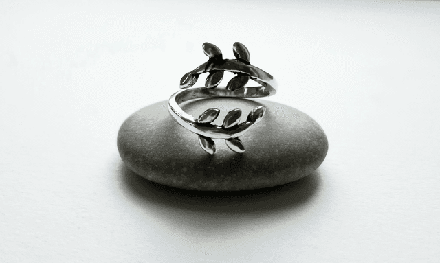 BAGUE FEUILLES NATURE PLANTE ARGENTÉE RÉGLABLE