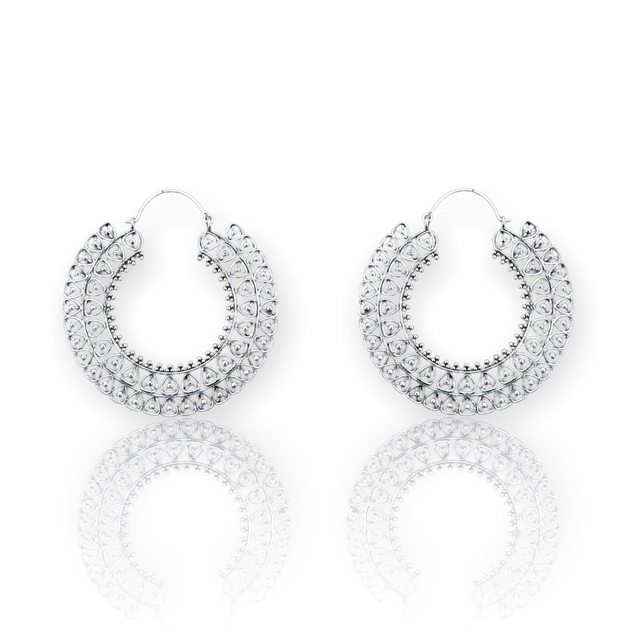 GRANDE PAIRE DE BOUCLE D'OREILLE ARGENTÉE ETHNIQUE